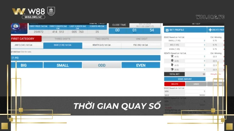 Sau thời gian quay số kết quả sẽ được W88 hiển thị